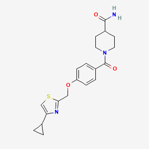 molecular formula C20H23N3O3S B2859026 1-(4-((4-Cyclopropylthiazol-2-yl)methoxy)benzoyl)piperidine-4-carboxamide CAS No. 1251686-09-5