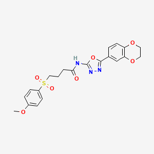 molecular formula C21H21N3O7S B2859034 N-(5-(2,3-dihydrobenzo[b][1,4]dioxin-6-yl)-1,3,4-oxadiazol-2-yl)-4-((4-methoxyphenyl)sulfonyl)butanamide CAS No. 941907-12-6