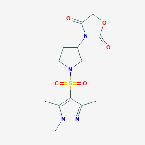 molecular formula C13H18N4O5S B2859035 3-(1-((1,3,5-trimethyl-1H-pyrazol-4-yl)sulfonyl)pyrrolidin-3-yl)oxazolidine-2,4-dione CAS No. 1904343-07-2