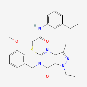 molecular formula C26H29N5O3S B2859045 2-({1-乙基-6-[(3-甲氧基苯基)甲基]-3-甲基-7-氧代-1H,6H,7H-吡唑并[4,3-d]嘧啶-5-基}硫代)-N-(3-乙基苯基)乙酰胺 CAS No. 1358831-37-4