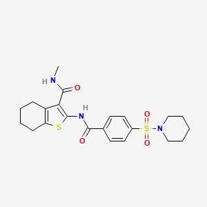 molecular formula C22H27N3O4S2 B2859050 N-甲基-2-(4-(哌啶-1-磺酰基)苯甲酰胺)-4,5,6,7-四氢苯并[b]噻吩-3-甲酰胺 CAS No. 892977-79-6