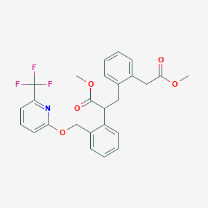 molecular formula C26H24F3NO5 B2859052 Methyl 3-[2-(2-methoxy-2-oxoethyl)phenyl]-2-[2-[[6-(trifluoromethyl)pyridin-2-yl]oxymethyl]phenyl]propanoate CAS No. 2173998-73-5