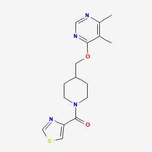 molecular formula C16H20N4O2S B2859058 (4-(((5,6-二甲基嘧啶-4-基)氧基)甲基)哌啶-1-基)(噻唑-4-基)甲酮 CAS No. 2319802-47-4