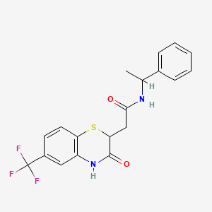 molecular formula C19H17F3N2O2S B2859082 2-[3-oxo-6-(trifluoromethyl)-3,4-dihydro-2H-1,4-benzothiazin-2-yl]-N-(1-phenylethyl)acetamide CAS No. 670255-03-5