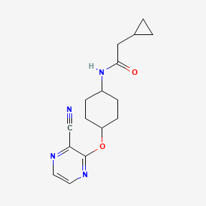 molecular formula C16H20N4O2 B2859094 N-((1r,4r)-4-((3-cyanopyrazin-2-yl)oxy)cyclohexyl)-2-cyclopropylacetamide CAS No. 2034317-84-3