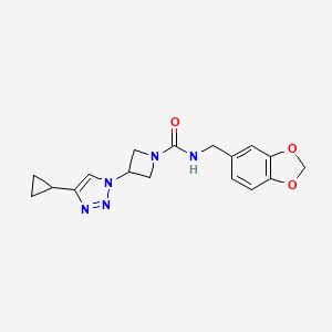 molecular formula C17H19N5O3 B2859118 N-(benzo[d][1,3]dioxol-5-ylmethyl)-3-(4-cyclopropyl-1H-1,2,3-triazol-1-yl)azetidine-1-carboxamide CAS No. 2202120-40-7