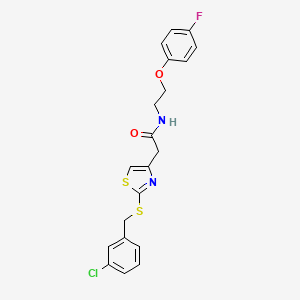 molecular formula C20H18ClFN2O2S2 B2859141 2-(2-((3-chlorobenzyl)thio)thiazol-4-yl)-N-(2-(4-fluorophenoxy)ethyl)acetamide CAS No. 1207050-42-7