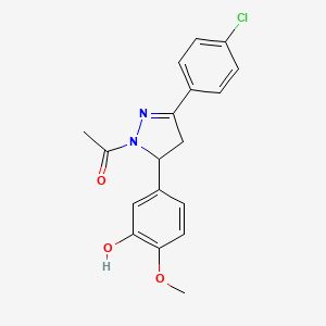 molecular formula C18H17ClN2O3 B2859151 1-(3-(4-chlorophenyl)-5-(3-hydroxy-4-methoxyphenyl)-4,5-dihydro-1H-pyrazol-1-yl)ethanone CAS No. 927050-41-7