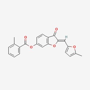 molecular formula C22H16O5 B2859162 (Z)-2-((5-methylfuran-2-yl)methylene)-3-oxo-2,3-dihydrobenzofuran-6-yl 2-methylbenzoate CAS No. 622364-10-7