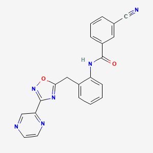 3-cyano-N-(2-((3-(pyrazin-2-yl)-1,2,4-oxadiazol-5-yl)methyl)phenyl)benzamide