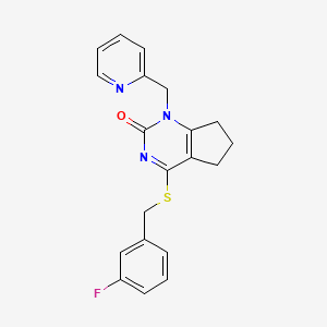 molecular formula C20H18FN3OS B2859170 4-((3-氟苄基)硫代)-1-(吡啶-2-基甲基)-6,7-二氢-1H-环戊[d]嘧啶-2(5H)-酮 CAS No. 899957-87-0