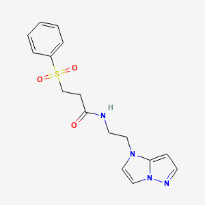 molecular formula C16H18N4O3S B2859181 N-(2-(1H-imidazo[1,2-b]pyrazol-1-yl)ethyl)-3-(phenylsulfonyl)propanamide CAS No. 1788676-47-0