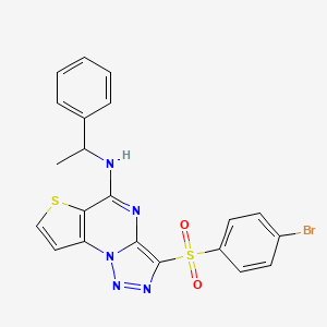 molecular formula C21H16BrN5O2S2 B2859187 3-((4-bromophenyl)sulfonyl)-N-(1-phenylethyl)thieno[2,3-e][1,2,3]triazolo[1,5-a]pyrimidin-5-amine CAS No. 892748-97-9