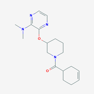 molecular formula C18H26N4O2 B2859227 环己-3-烯-1-基(3-((3-(二甲氨基)吡嗪-2-基)氧基)哌啶-1-基)甲苯酮 CAS No. 2034439-49-9
