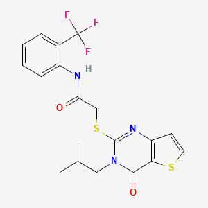 molecular formula C19H18F3N3O2S2 B2859229 2-{[3-(2-甲基丙基)-4-氧代-3,4-二氢噻吩并[3,2-d]嘧啶-2-基]硫代}-N-[2-(三氟甲基)苯基]乙酰胺 CAS No. 1252930-10-1