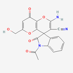 molecular formula C19H13N3O6 B2859231 1-acetyl-2'-amino-6'-(hydroxymethyl)-2,8'-dioxo-1,2-dihydro-8'H-spiro[indole-3,4'-pyrano[3,2-b]pyran]-3'-carbonitrile CAS No. 939893-52-4