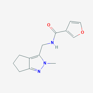 molecular formula C13H15N3O2 B2859248 N-((2-methyl-2,4,5,6-tetrahydrocyclopenta[c]pyrazol-3-yl)methyl)furan-3-carboxamide CAS No. 2034289-60-4