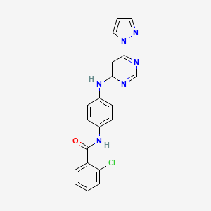 molecular formula C20H15ClN6O B2859249 N-(4-((6-(1H-pyrazol-1-yl)pyrimidin-4-yl)amino)phenyl)-2-chlorobenzamide CAS No. 1171503-29-9