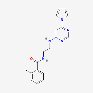 molecular formula C18H19N5O B2859252 N-(2-((6-(1H-pyrrol-1-yl)pyrimidin-4-yl)amino)ethyl)-2-methylbenzamide CAS No. 1421530-10-0