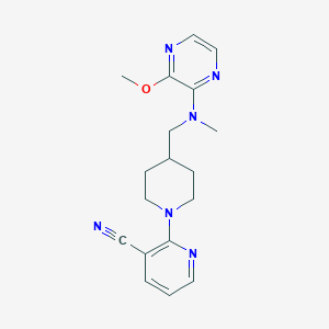 molecular formula C18H22N6O B2859267 2-[4-[[(3-Methoxypyrazin-2-yl)-methylamino]methyl]piperidin-1-yl]pyridine-3-carbonitrile CAS No. 2380142-80-1