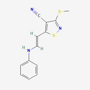 molecular formula C13H11N3S2 B2859274 5-[(E)-2-anilinoethenyl]-3-methylsulfanyl-1,2-thiazole-4-carbonitrile CAS No. 338417-45-1