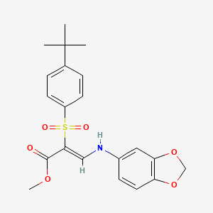 molecular formula C21H23NO6S B2859275 甲基 (2Z)-3-(1,3-苯二氧杂环-5-基氨基)-2-[(4-叔丁基苯基)磺酰基]丙烯酸酯 CAS No. 1327179-50-9