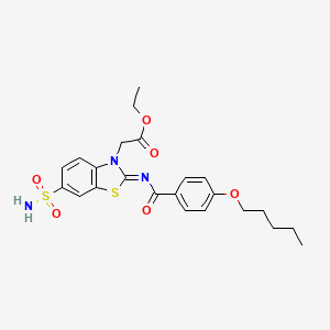 molecular formula C23H27N3O6S2 B2859337 Ethyl 2-[2-(4-pentoxybenzoyl)imino-6-sulfamoyl-1,3-benzothiazol-3-yl]acetate CAS No. 887210-35-7