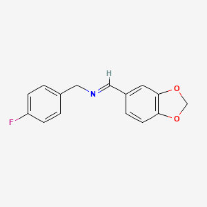 molecular formula C15H12FNO2 B2859356 N-[(Z)-1,3-benzodioxol-5-ylmethylidene](4-fluorophenyl)methanamine CAS No. 338393-88-7