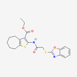 molecular formula C21H22N2O4S2 B2859358 ethyl 2-(2-(benzo[d]oxazol-2-ylthio)acetamido)-5,6,7,8-tetrahydro-4H-cyclohepta[b]thiophene-3-carboxylate CAS No. 403845-00-1