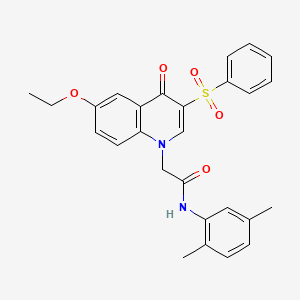 molecular formula C27H26N2O5S B2859395 2-[3-(benzenesulfonyl)-6-ethoxy-4-oxoquinolin-1-yl]-N-(2,5-dimethylphenyl)acetamide CAS No. 866725-58-8