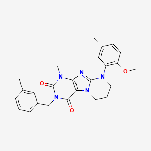 molecular formula C25H27N5O3 B2859419 9-(2-methoxy-5-methylphenyl)-1-methyl-3-(3-methylbenzyl)-6,7,8,9-tetrahydropyrimido[2,1-f]purine-2,4(1H,3H)-dione CAS No. 923470-16-0