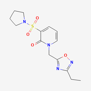 molecular formula C14H18N4O4S B2859428 1-((3-乙基-1,2,4-恶二唑-5-基)甲基)-3-(吡咯烷-1-基磺酰基)吡啶-2(1H)-酮 CAS No. 1396869-88-7