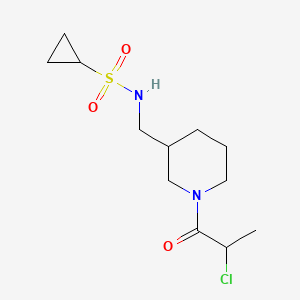 molecular formula C12H21ClN2O3S B2859432 N-[[1-(2-Chloropropanoyl)piperidin-3-yl]methyl]cyclopropanesulfonamide CAS No. 2411296-83-6