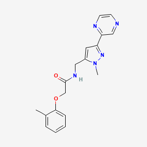 molecular formula C18H19N5O2 B2859442 N-((1-methyl-3-(pyrazin-2-yl)-1H-pyrazol-5-yl)methyl)-2-(o-tolyloxy)acetamide CAS No. 2034288-25-8