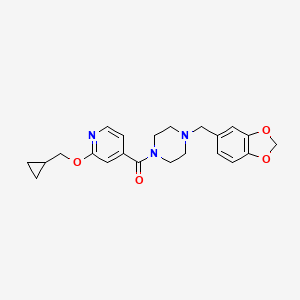 molecular formula C22H25N3O4 B2859443 (4-(Benzo[d][1,3]dioxol-5-ylmethyl)piperazin-1-yl)(2-(cyclopropylmethoxy)pyridin-4-yl)methanone CAS No. 2034244-77-2