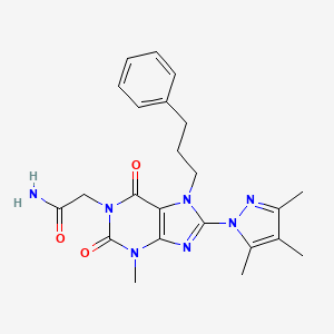molecular formula C23H27N7O3 B2859452 2-(3-methyl-2,6-dioxo-7-(3-phenylpropyl)-8-(3,4,5-trimethyl-1H-pyrazol-1-yl)-2,3,6,7-tetrahydro-1H-purin-1-yl)acetamide CAS No. 1013990-19-6