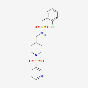 molecular formula C18H22ClN3O4S2 B2859476 1-(2-chlorophenyl)-N-((1-(pyridin-3-ylsulfonyl)piperidin-4-yl)methyl)methanesulfonamide CAS No. 1428375-20-5