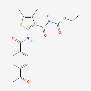 molecular formula C19H20N2O5S B2859477 （2-(4-乙酰基苯甲酰胺)-4,5-二甲基噻吩-3-酰基）氨基甲酸乙酯 CAS No. 896314-10-6