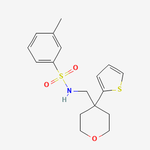 molecular formula C17H21NO3S2 B2859482 3-methyl-N-((4-(thiophen-2-yl)tetrahydro-2H-pyran-4-yl)methyl)benzenesulfonamide CAS No. 1203292-66-3
