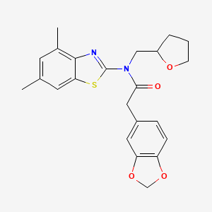 molecular formula C23H24N2O4S B2859497 2-(benzo[d][1,3]dioxol-5-yl)-N-(4,6-dimethylbenzo[d]thiazol-2-yl)-N-((tetrahydrofuran-2-yl)methyl)acetamide CAS No. 922040-88-8