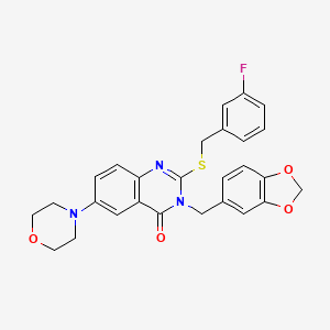 3-(1,3-Benzodioxol-5-ylmethyl)-2-[(3-fluorophenyl)methylsulfanyl]-6-morpholin-4-ylquinazolin-4-one