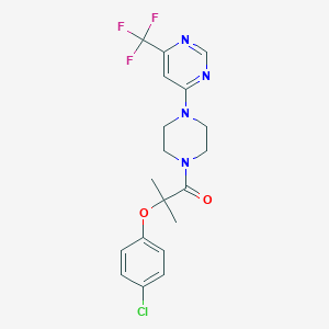 molecular formula C19H20ClF3N4O2 B2859518 2-(4-Chlorophenoxy)-2-methyl-1-(4-(6-(trifluoromethyl)pyrimidin-4-yl)piperazin-1-yl)propan-1-one CAS No. 2034342-31-7