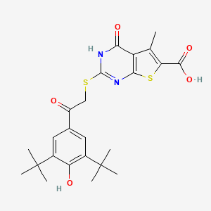 molecular formula C24H28N2O5S2 B2859543 2-((2-(3,5-Di-tert-butyl-4-hydroxyphenyl)-2-oxoethyl)thio)-5-methyl-4-oxo-3,4-dihydrothieno[2,3-d]pyrimidine-6-carboxylic acid CAS No. 877819-05-1