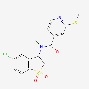 molecular formula C16H15ClN2O3S2 B2859562 N-(5-Chloro-1,1-dioxo-2,3-dihydro-1-benzothiophen-3-yl)-N-methyl-2-methylsulfanylpyridine-4-carboxamide CAS No. 2249071-40-5