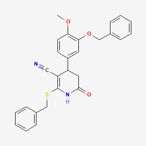 molecular formula C27H24N2O3S B2859563 4-(3-(Benzyloxy)-4-methoxyphenyl)-2-(benzylthio)-6-oxo-1,4,5,6-tetrahydropyridine-3-carbonitrile CAS No. 310454-19-4