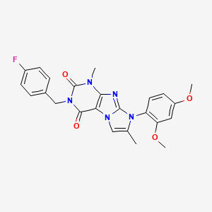 molecular formula C24H22FN5O4 B2859564 8-(2,4-dimethoxyphenyl)-3-(4-fluorobenzyl)-1,7-dimethyl-1H-imidazo[2,1-f]purine-2,4(3H,8H)-dione CAS No. 896318-96-0