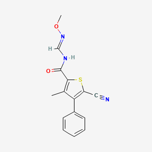 molecular formula C15H13N3O2S B2859579 5-Cyano-N-((methoxyimino)methyl)-3-methyl-4-phenyl-2-thiophenecarboxamide CAS No. 303144-62-9