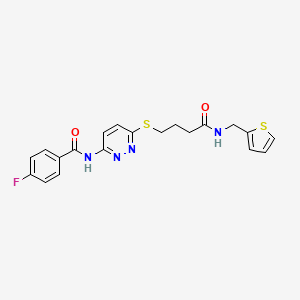 molecular formula C20H19FN4O2S2 B2859589 4-fluoro-N-(6-((4-oxo-4-((thiophen-2-ylmethyl)amino)butyl)thio)pyridazin-3-yl)benzamide CAS No. 1105218-78-7