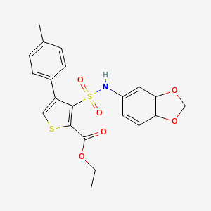 molecular formula C21H19NO6S2 B2859606 Ethyl 3-[(1,3-benzodioxol-5-ylamino)sulfonyl]-4-(4-methylphenyl)thiophene-2-carboxylate CAS No. 1105237-46-4