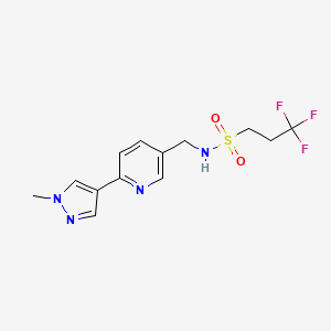 molecular formula C13H15F3N4O2S B2859609 3,3,3-trifluoro-N-((6-(1-methyl-1H-pyrazol-4-yl)pyridin-3-yl)methyl)propane-1-sulfonamide CAS No. 2034462-43-4